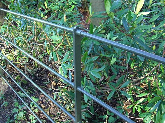 galvanized and polyester powder coated mild steel estate railings which are complaint with BS 1722 Part 9