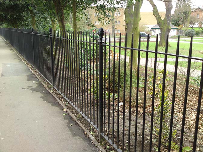 galvanized and powder coated mild steel decorative vertical bar railings which are complaint to BS 1722 Part 9.