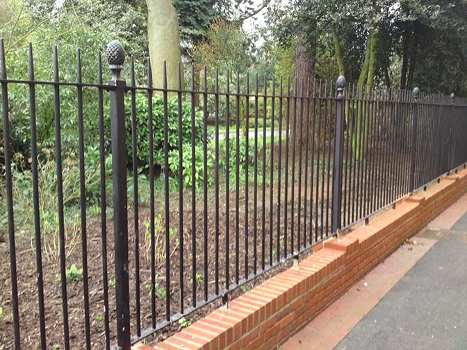 galvanized and powder coated mild steel decorative vertical bar railings which are complaint to BS 1722 Part 9.