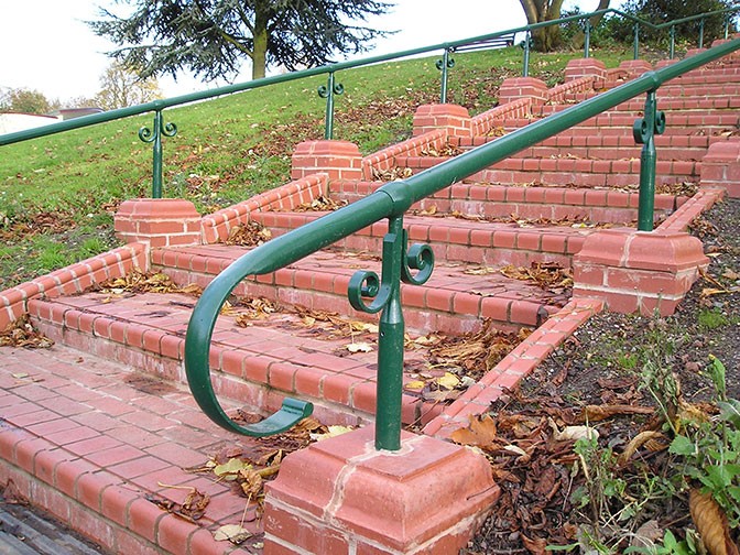 galvanized and polyester powder coated mild steel handrails which are compliant to BS 1722 Part 9