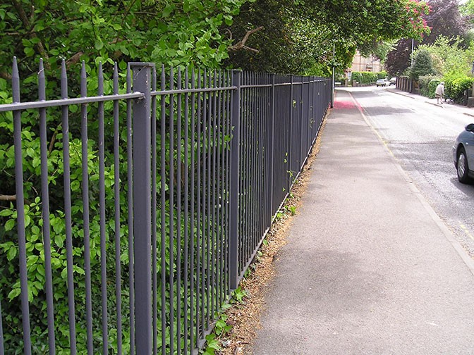 galvanized and polyester powder coated mild steel vertical railings which are complaint with BS 1722 Part 9