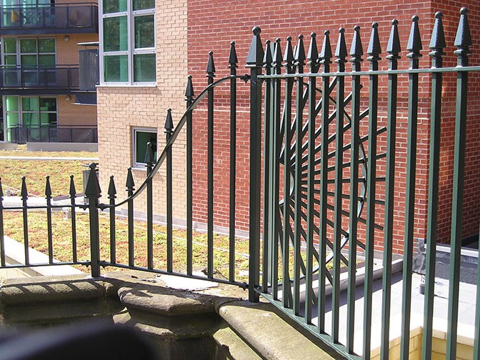 galvanized and polyester powder coated mild steel decorative railings which are complaint to BS 1722 Part 9.