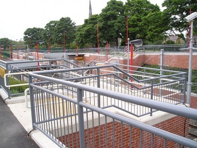galvanized and polyester powder coated mild steel pedestrian guardrail and handrails.