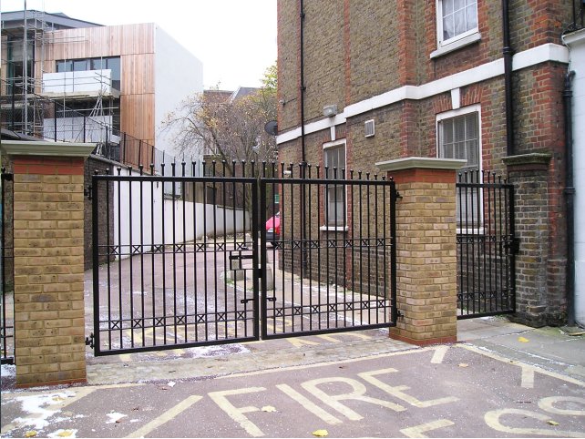 galvanized and polyester powder coated mild steel decorative railings and gate which are complaint to BS 1722 Part 9.