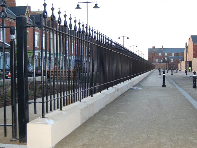 galvanized and powder coated mild steel decorative railings which are complaint to BS 1722 Part 9.