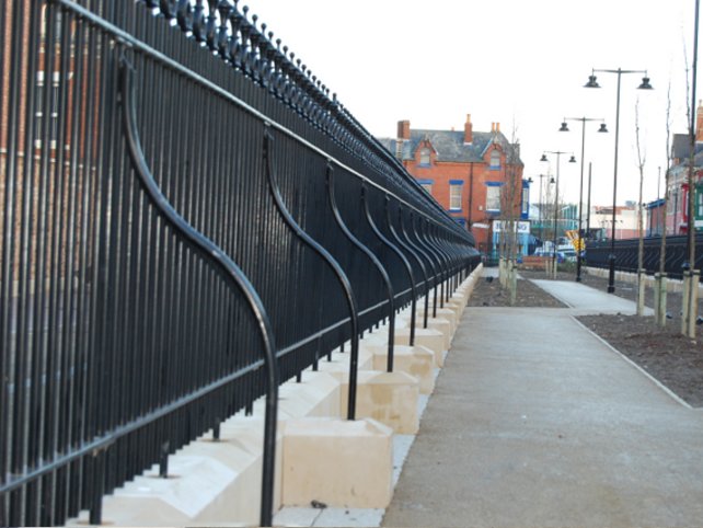 galvanized and powder coated mild steel decorative railings which are complaint to BS 1722 Part 9.