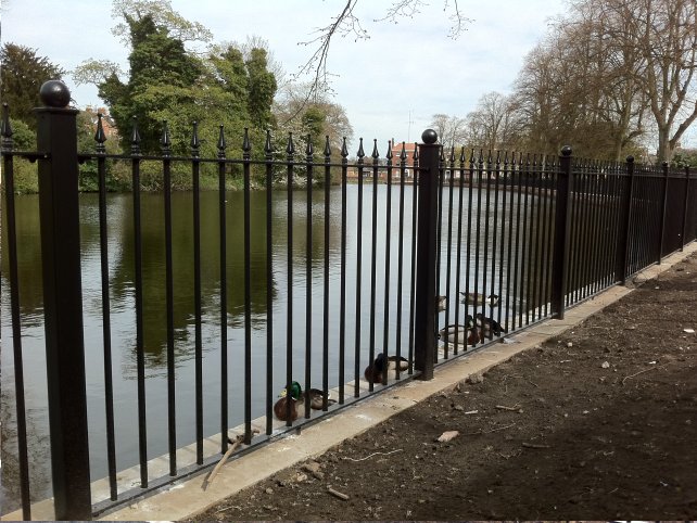 galvanized and powder coated mild steel decorative railings which are complaint to BS 1722 Part 9.