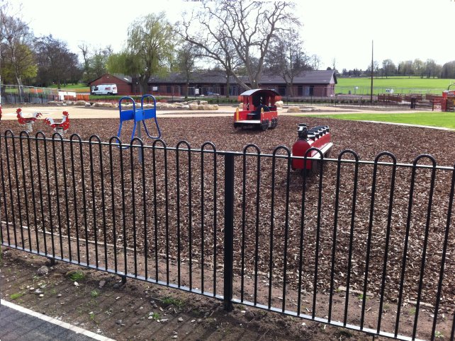 galvanized and polyester powder coated mild steel ROSPA Spec Bow Top Fencing to European Specification BS EN 1176 Part 1.