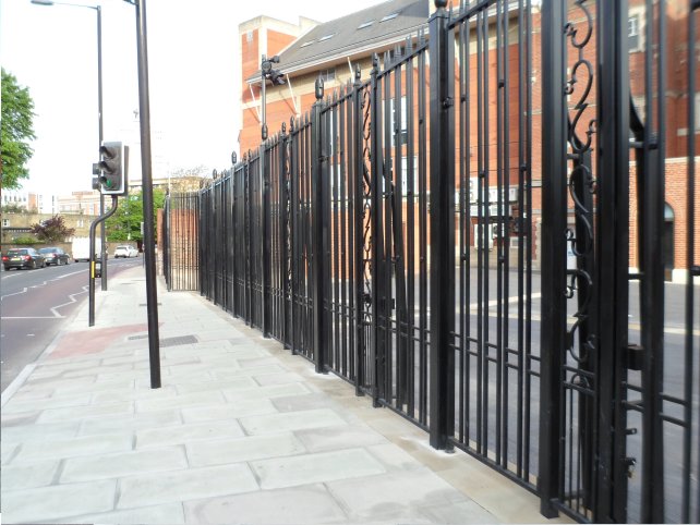 galvanized and polyester powder coated mild steel decorative railings and gates which are complaint to BS 1722 Part 9.