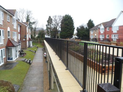 galvanized and polyester powder coated mild steel flat top railings which are compliant to BS 1722 Part 9