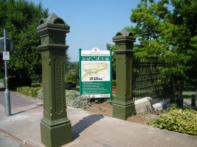 Cast iron feature columns forming entrance to Forest Recreation Ground