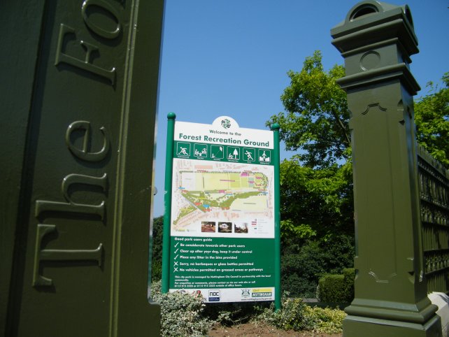 Forest Road sign board at entrance to ground