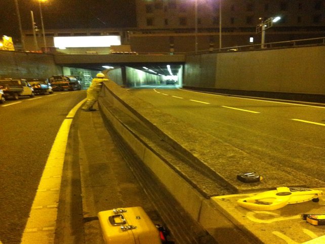 Site surveying team in action on night shift during the closure of the A38 Aston Express Way