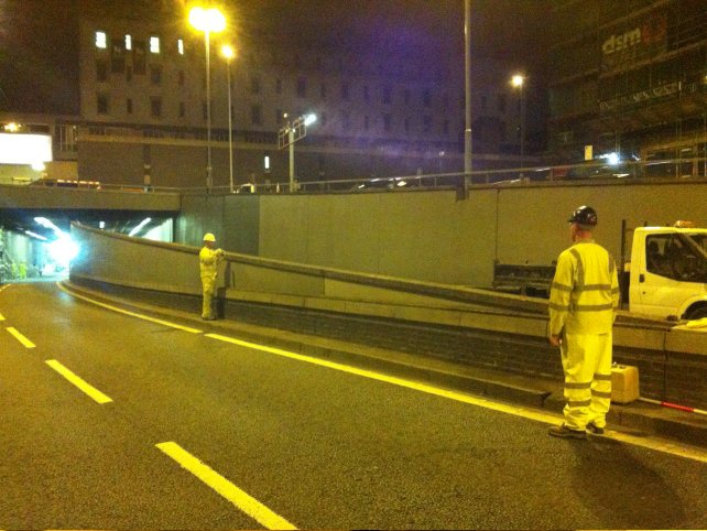 Site surveying team in action on night shift during the closure of the A38 Aston Express Way