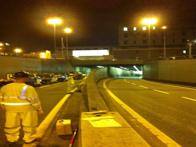 Site surveying team in action on night shift during the closure of the A38 Aston Express Way