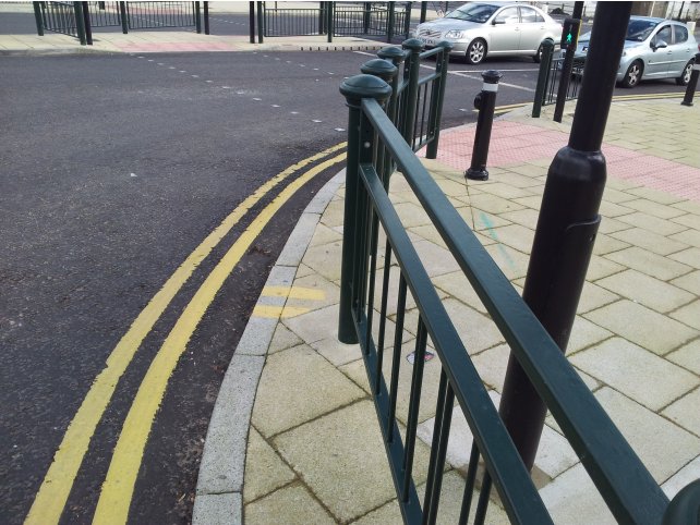 Decorative pedestrian guardrail galvanised and powder coated