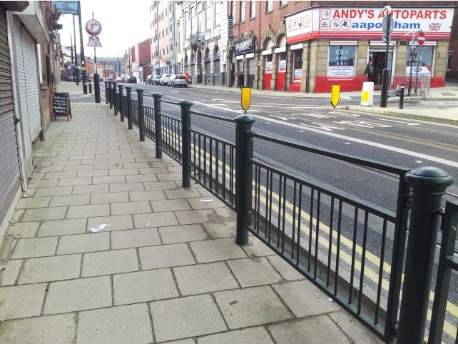 Mild steel galvanised and powder coated decorative pedestrian guardrail