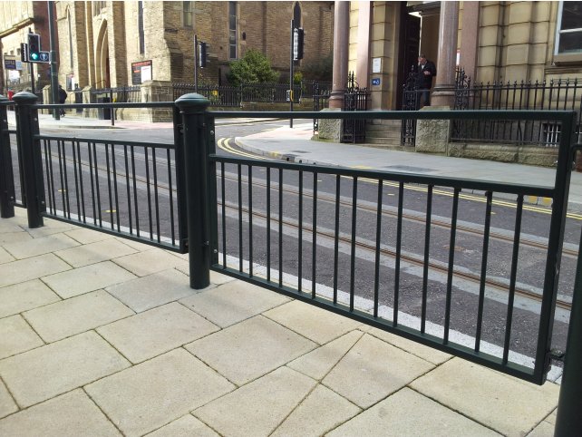 Mild steel galvanised and powder coated decorative pedestrian guardrail