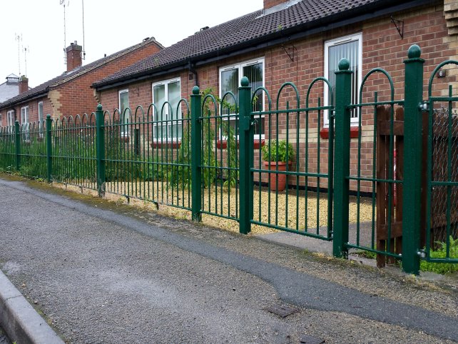 mild steel galvanized and powder coated decorative bow top railings to perimeter boundary