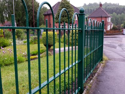 mild steel galvanized and powder coated decorative bow top railings to perimeter boundary