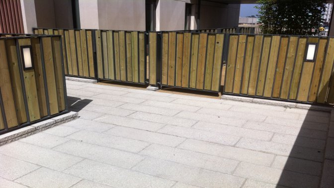 Decorative flat top railings with timber overlay
