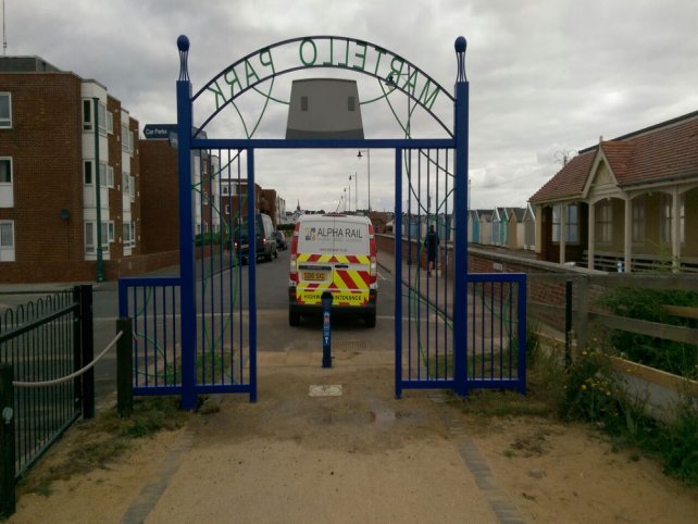 Mild steel decorative archway - martello park, felixstowe