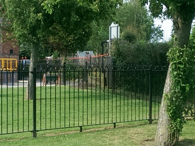 galvanized and powder coated mild steel Playspec Bow Top Railings to primary school