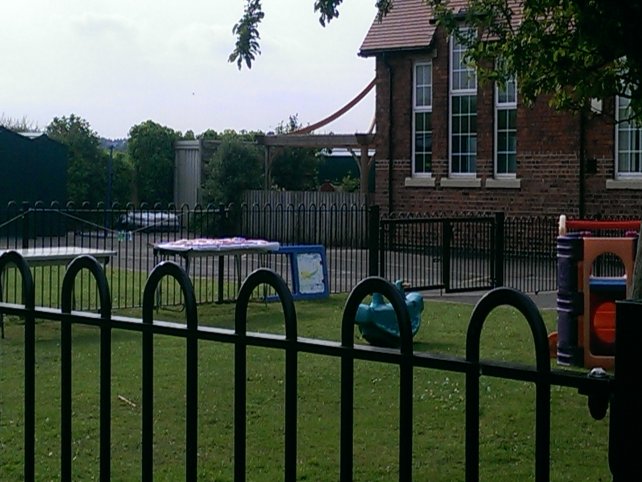 galvanized and powder coated mild steel Playspec Bow Top Railings to primary school