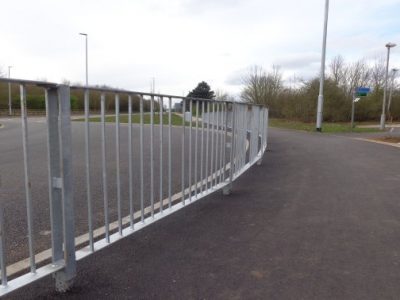 optirail high visibility pedestrian guardrail installed at harrier Park Hucknall