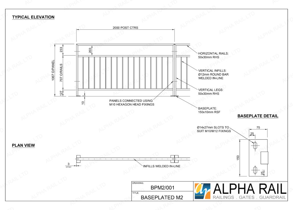 Baseplated Pedestrian Guardrail Alpha Rail