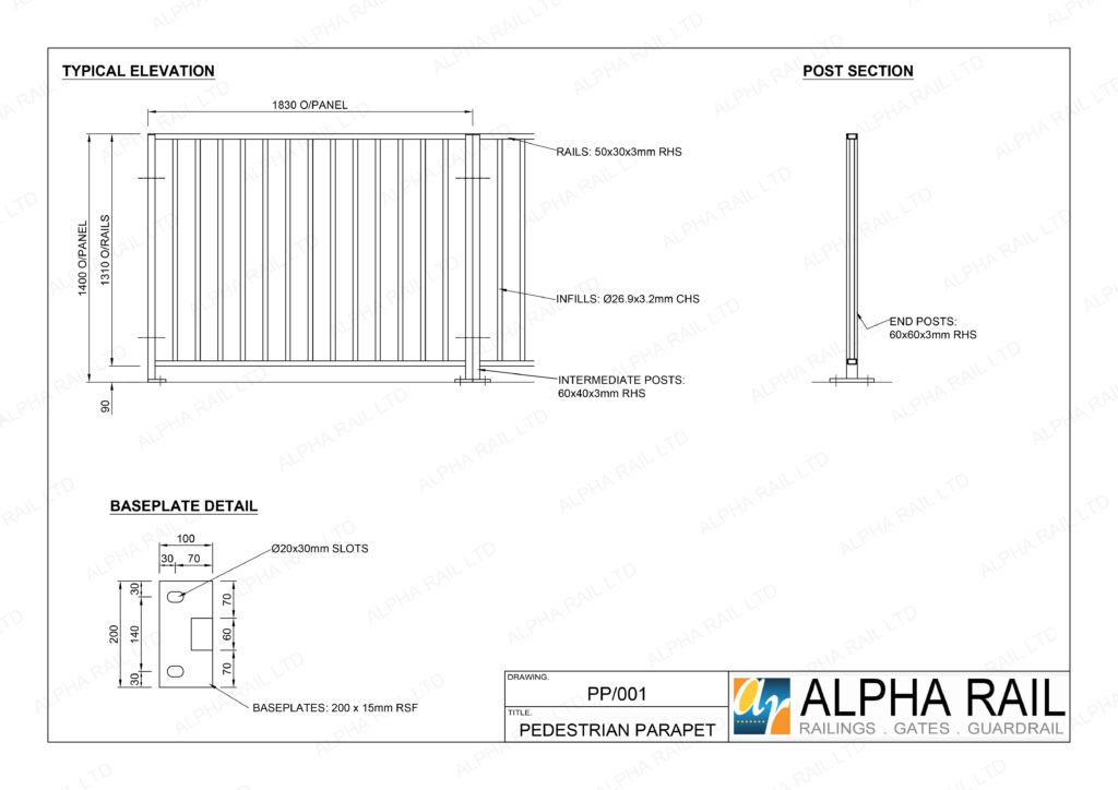 Pedestrian Parapet (1400mm high) - Alpha Rail