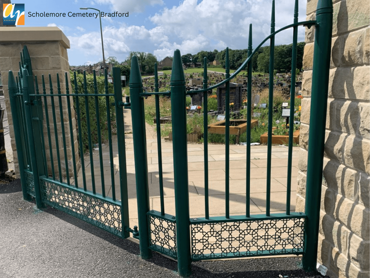 Bespoke green metal gate for cemetery