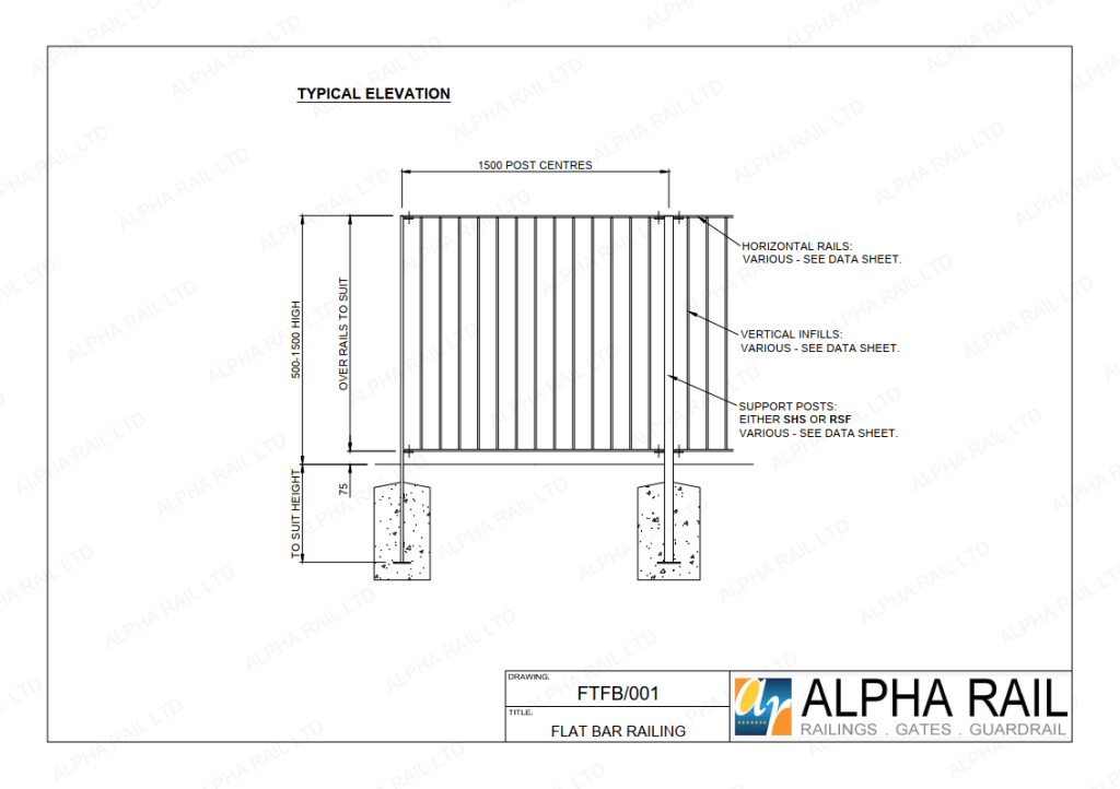 Flat Bar Infill Technical Drawings | Alpha Rail